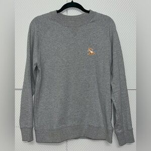 MAISON KITSUNE Gray Crewneck Sweater with Fox Patch